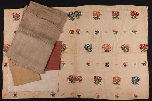 EMBROIDERED & WOVEN LINEN FABRIC FRAGMENTS, 16TH-18TH C