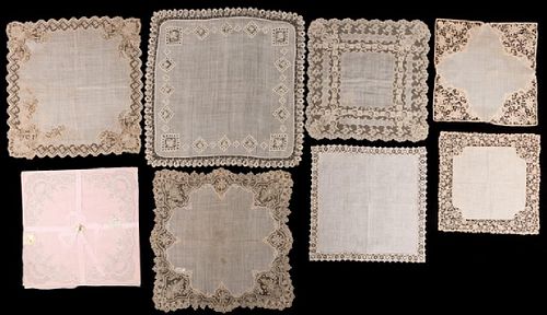EIGHT LACE TRIMMED HANKIES, 19TH C