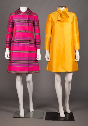 TWO SILK COAT & DRESS SETS, 1960s