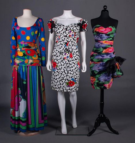 THREE DEADSTOCK PRINTED PARTY DRESSES, 1990s