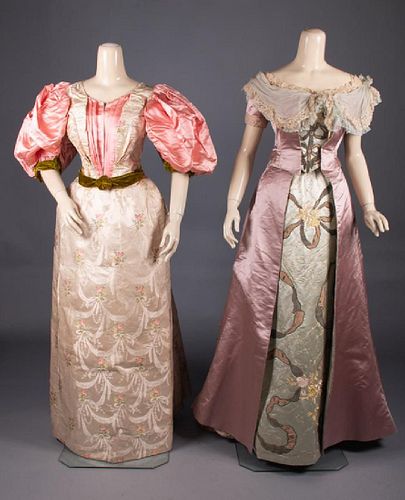 ONE PINK & ONE LILAC SILK BALLGOWN, 1890s