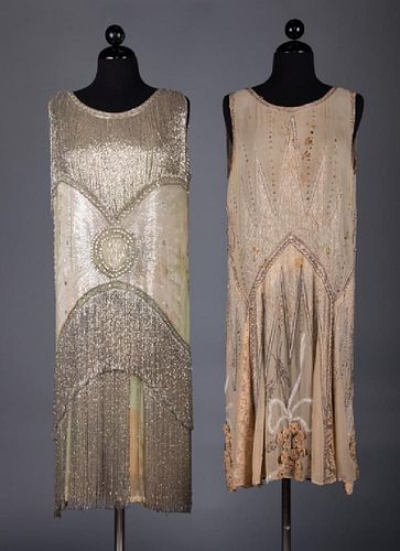 TWO ELABORATELY BEADED FLAPPER DRESSES, 1920s