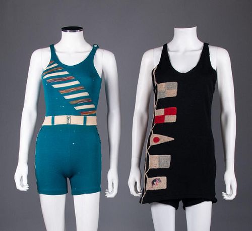 TWO WOOL KNIT SWIMSUITS, ENGLAND, 1920s