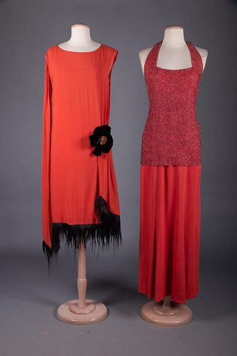 TWO LADIES RED EVENING GOWNS, c. 1928 & 1945