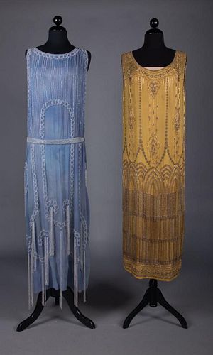 ONE GOLD & ONE BLUE BEADED DRESS, 1920s