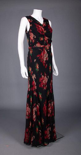 PRINTED CHIFFON GOWN & JACKET, 1930s
