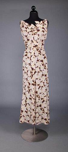 BROWN & WHITE PRINTED SILK TEA DRESS, 1930s