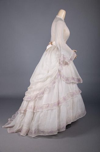 ORGANDY BUSTLE DRESS, 1860s