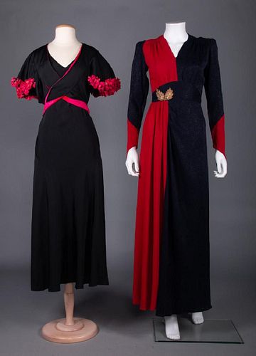 TWO 2-TONE EVENING GOWNS, 1930-1940s