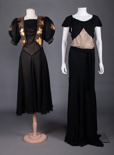 TWO BLACK EVENING DRESSES, 1930s