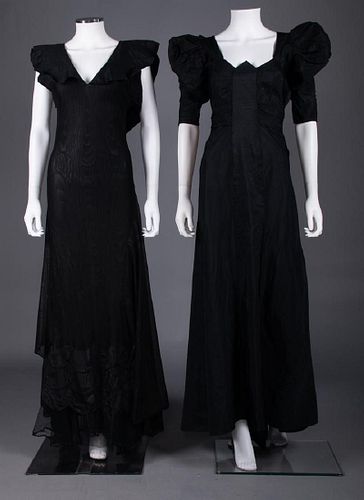 TWO BLACK SILK EVENING GOWNS, 1938-1942