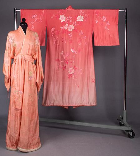 TWO EMBROIDERED EXPORT KIMONO, EARLY 20TH C