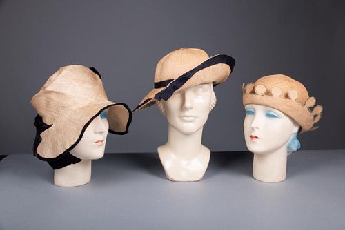 THREE NATURAL STRAW HATS, 1920-1930
