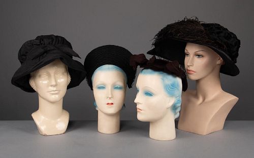 ONE LADIES BATHING & THREE AFTERNOON HATS, 1920-1940s