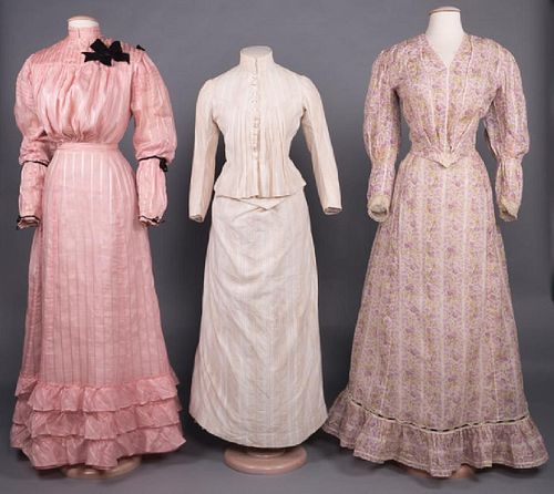 TWO PINK & ONE IVORY DAY DRESS, 1880-1900