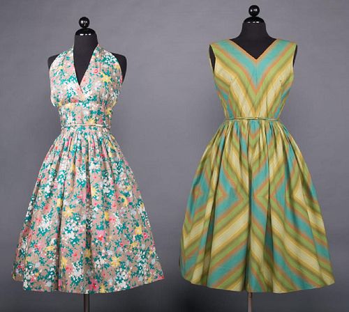 TWO COTTON PRINT SUMMER DRESSES, 1950s
