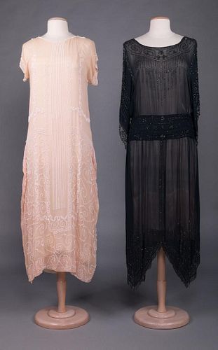 TWO BEADED EVENING DRESSES, EARLY 1920s