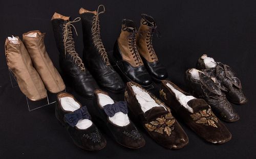 SIX PAIR BOOTS & SHOES, 19th C