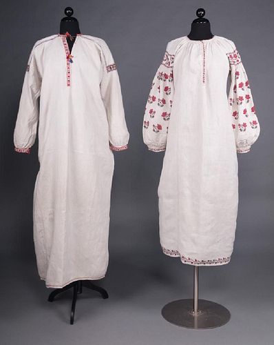 TWO EMBROIDERED LINEN DRESSES, UKRAINE, 20TH C