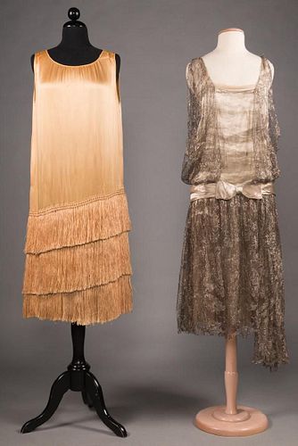 ONE PEGGY HOYT SILK & ONE SILVER LACE PARTY DRESS,