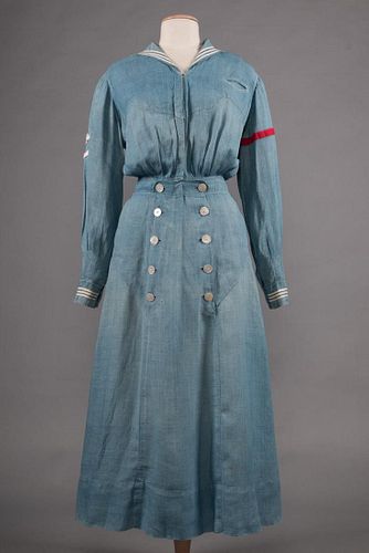 NAUTICAL BLUE CHAMBRAY DRESS, c. 1910
