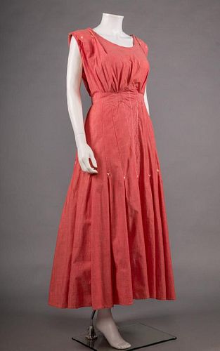 RED CHAMBRAY WORK DRESS, c. 1910