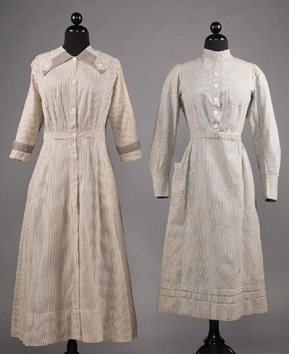 TWO COTTON WORK DRESSES, 1915-1920