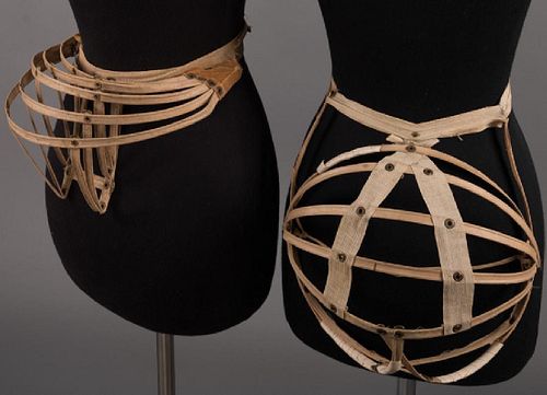TWO COLLAPSIBLE BUSTLES, 1880s