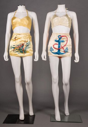TWO 2-PIECE BATHING SUITS, EARLY 1940s