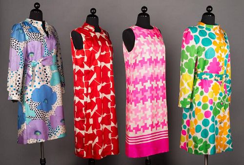FOUR B.H. WRAGGE SILK DRESSES, 1960-1970
