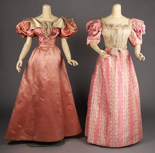 TWO PINK SILK EVENING GOWNS, 1890s
