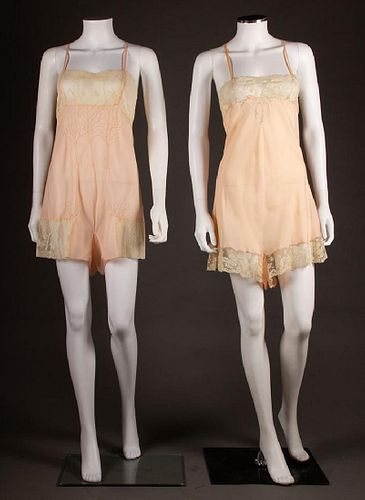 TWO PEACH SILK & LACE STEP-INS, 1930s