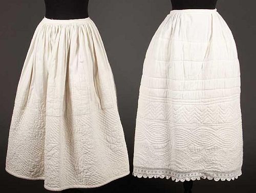 TWO QUILTED WHITE PETTICOATS, 1830-1840s