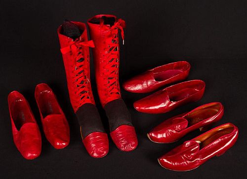 FOUR PAIR MENS RED SHOES, TURKEY, 1880-1910
