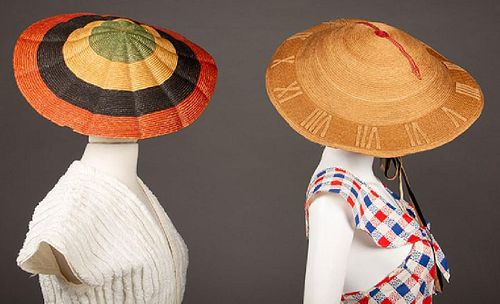 TWO STRAW NOVELTY BEACH HATS, 1920-1930s