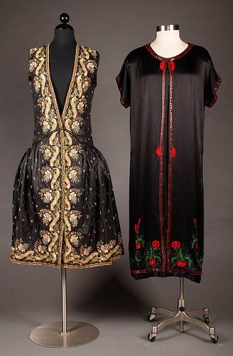TWO BLACK SILK EVENING GOWNS, 1920s