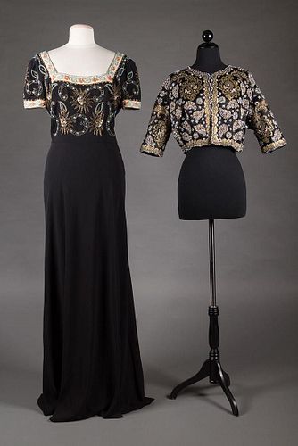 TWO BLACK & GOLD EVENING GARMENTS, 1940s & 1960s