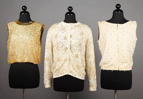 THREE SEQUIN TRIMMED EVENING TOPS, 1950-1960s