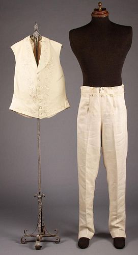 GENT'S FALL FRONT TROUSERS & CREAM VEST, 1830-1840s