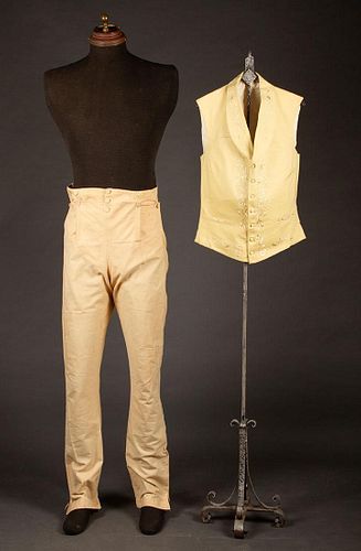 NANKEEN TROUSERS & WOOL VEST, EARLY-MID 19TH C
