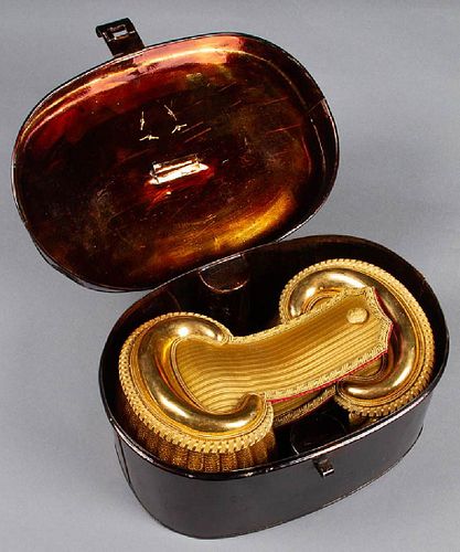 MAJ. De FOREST GOLD EPAULETTES & METAL BOX, c. 1870