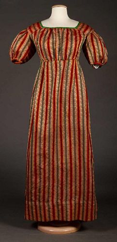 ONE SILK BROCADE & ONE WHITE COTTON DRESS, 1825-1830