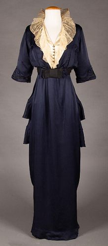 NAVY SILK HOBBLE-SKIRT DRESS, c. 1913