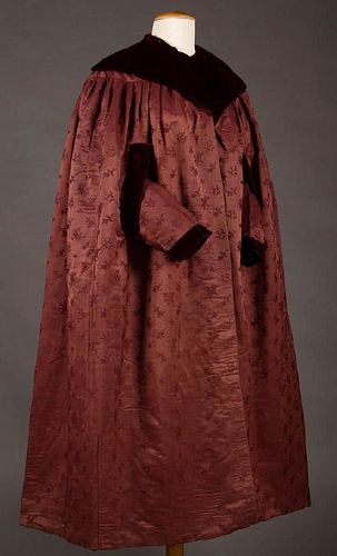 LADY'S CINNAMON DAMASK & VELVET CAPE, 1840-1850