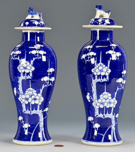 Pr. Chinese Porcelain Baluster Vases, Hawthorne Pattern
