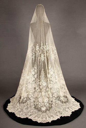 H.M. BRUSSELS MIXED LACE WEDDING VEIL, 1860-1890