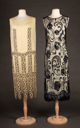 TWO FLAPPER DRESSES, EARLY 1920s