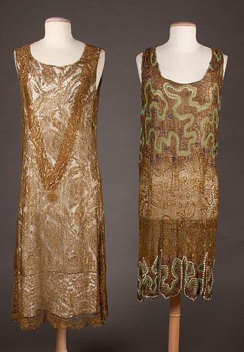 TWO GOLD LACE FLAPPER DRESSES, 1920s