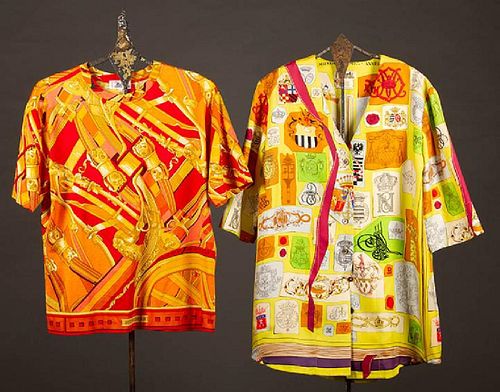 TWO MENS HERMES SILK SHIRTS, LATE 20TH C