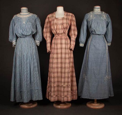 THREE COTTON DAY DRESSES, 1905-1910